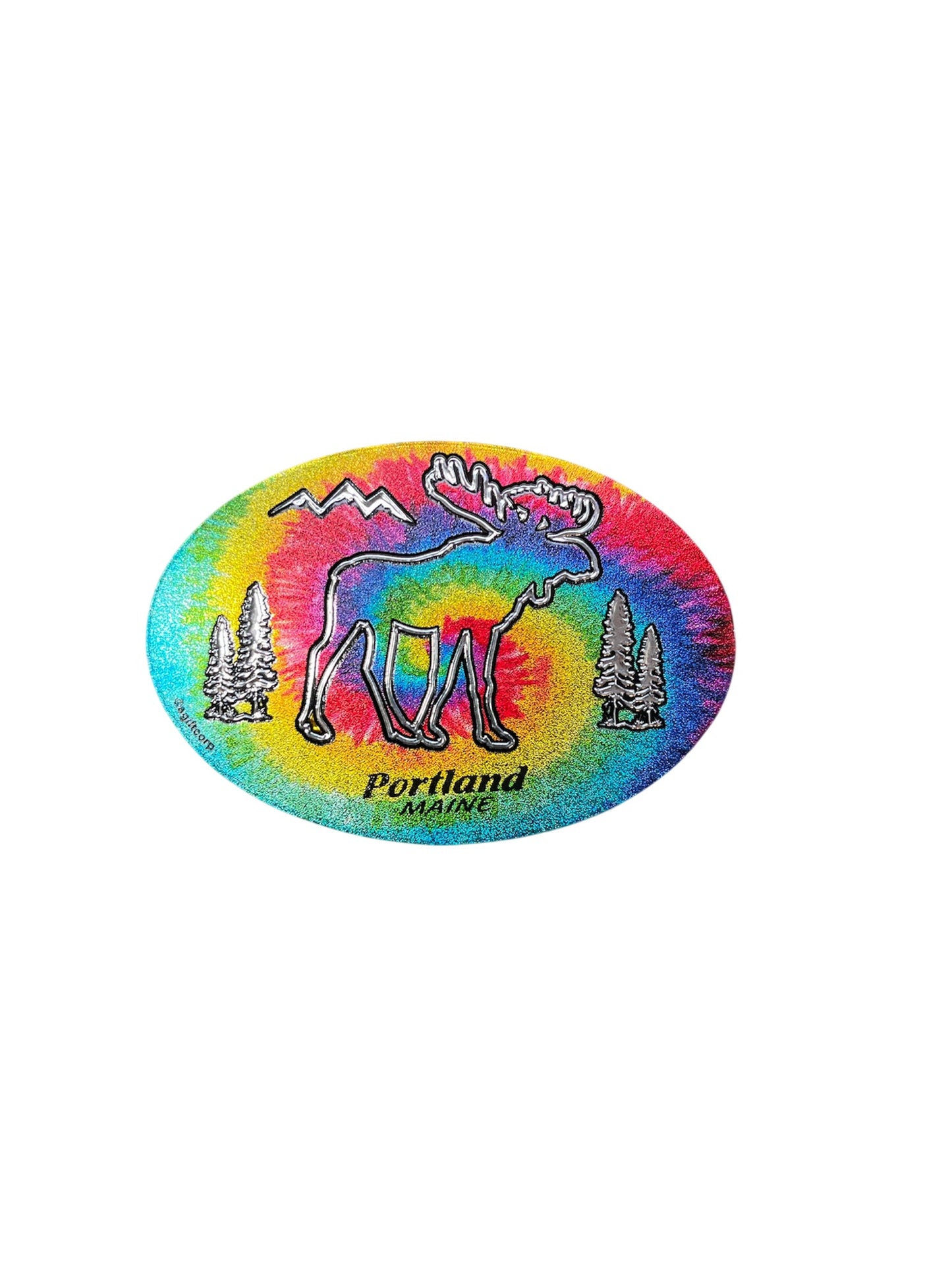 **Portland, Maine with Moose Scene Oval Foil Refrigerator Magnet**