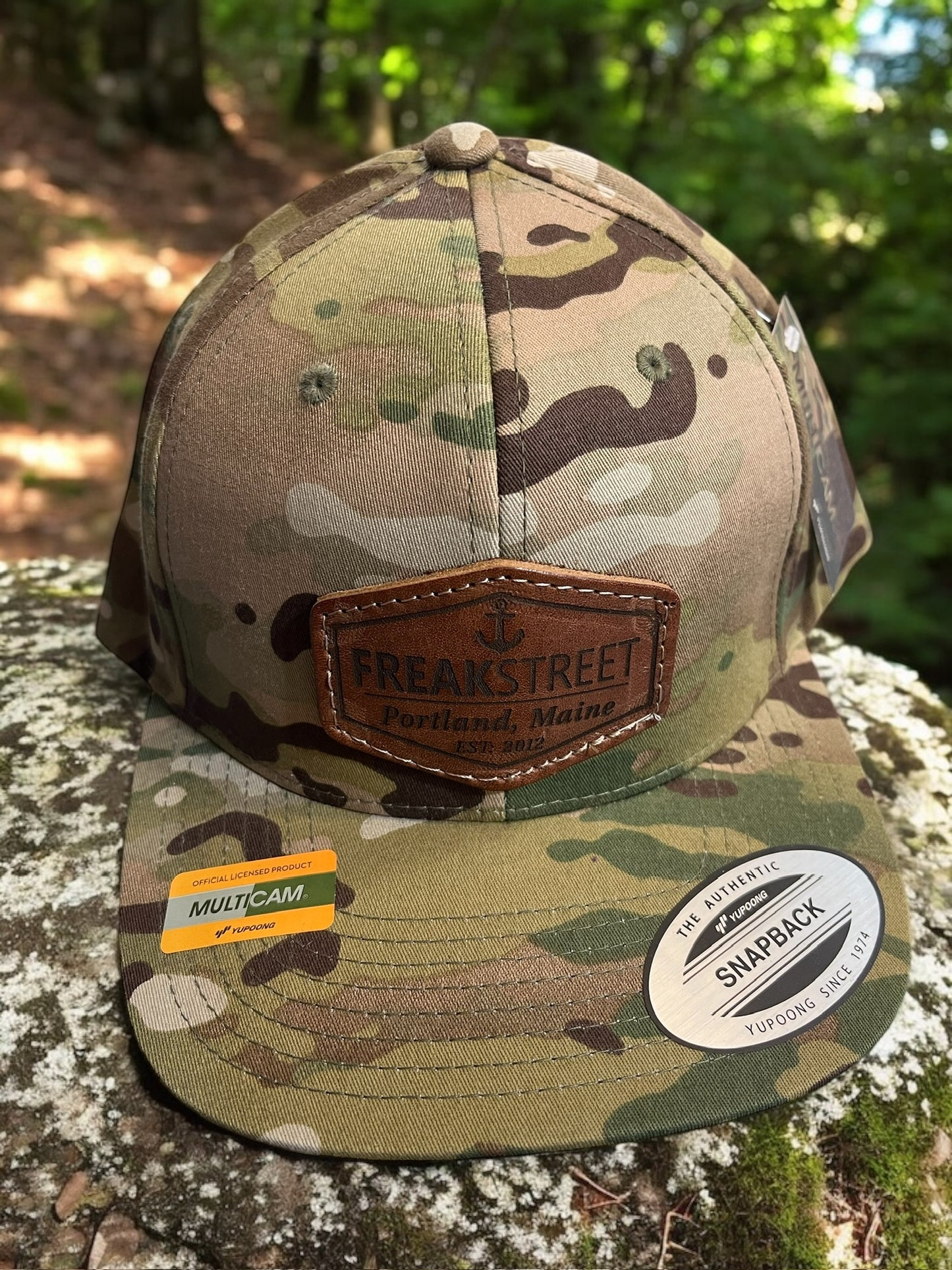 Freak Street Leather Patch Sewn Camo SnapBack Hat