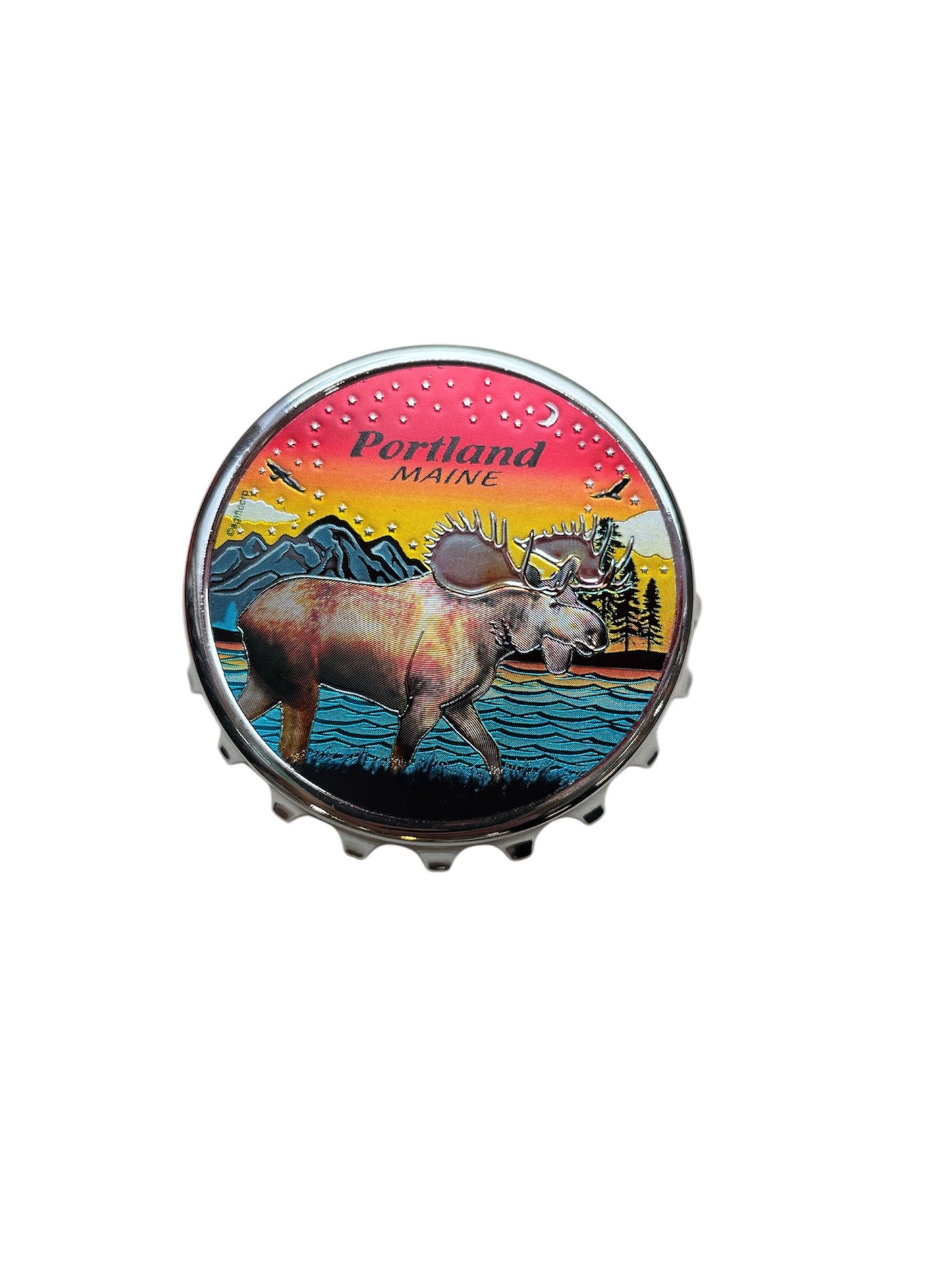 **Maine Moose Scene Bottle Opener Refrigerator Magnet**