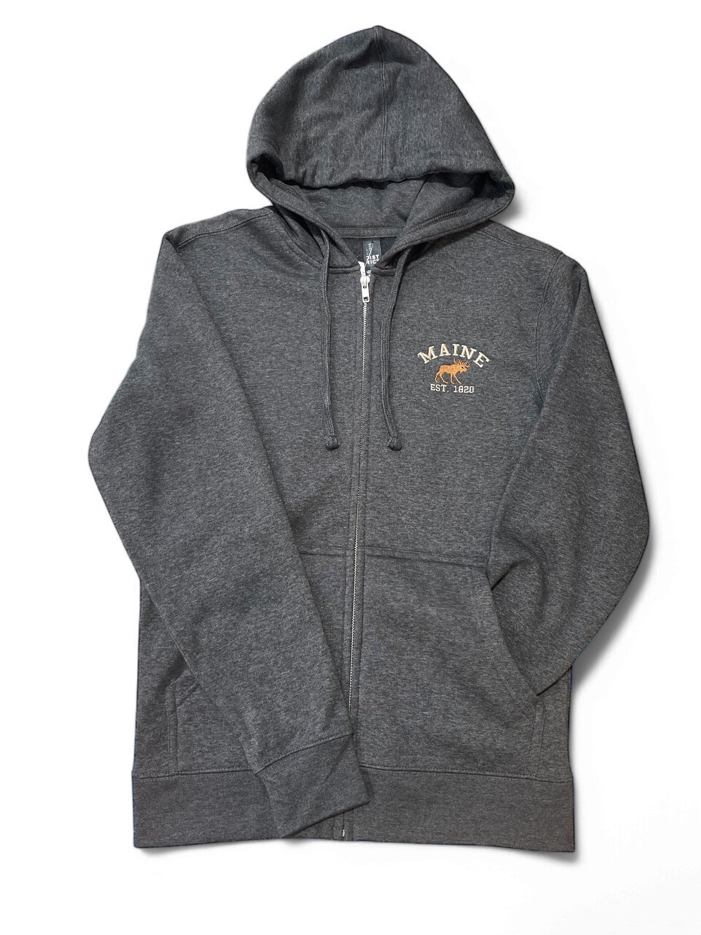 Adult full zip fleece hoodie Maine Moose Embroidered