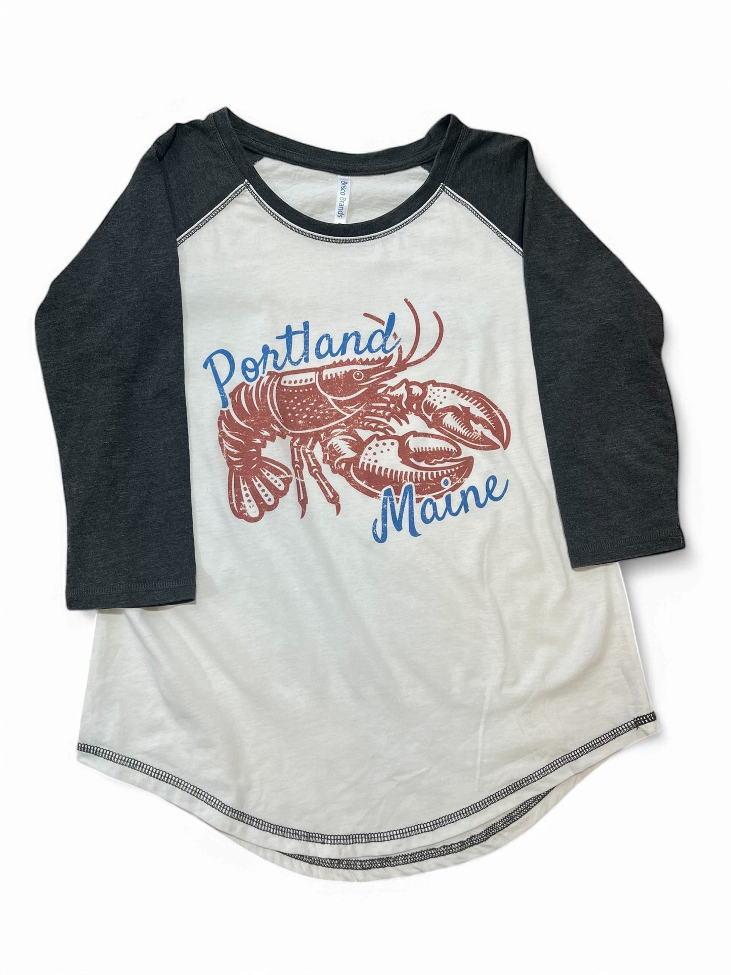 3/4 Sleeve Raglan T-Shirt with Portland Maine Lobster Print