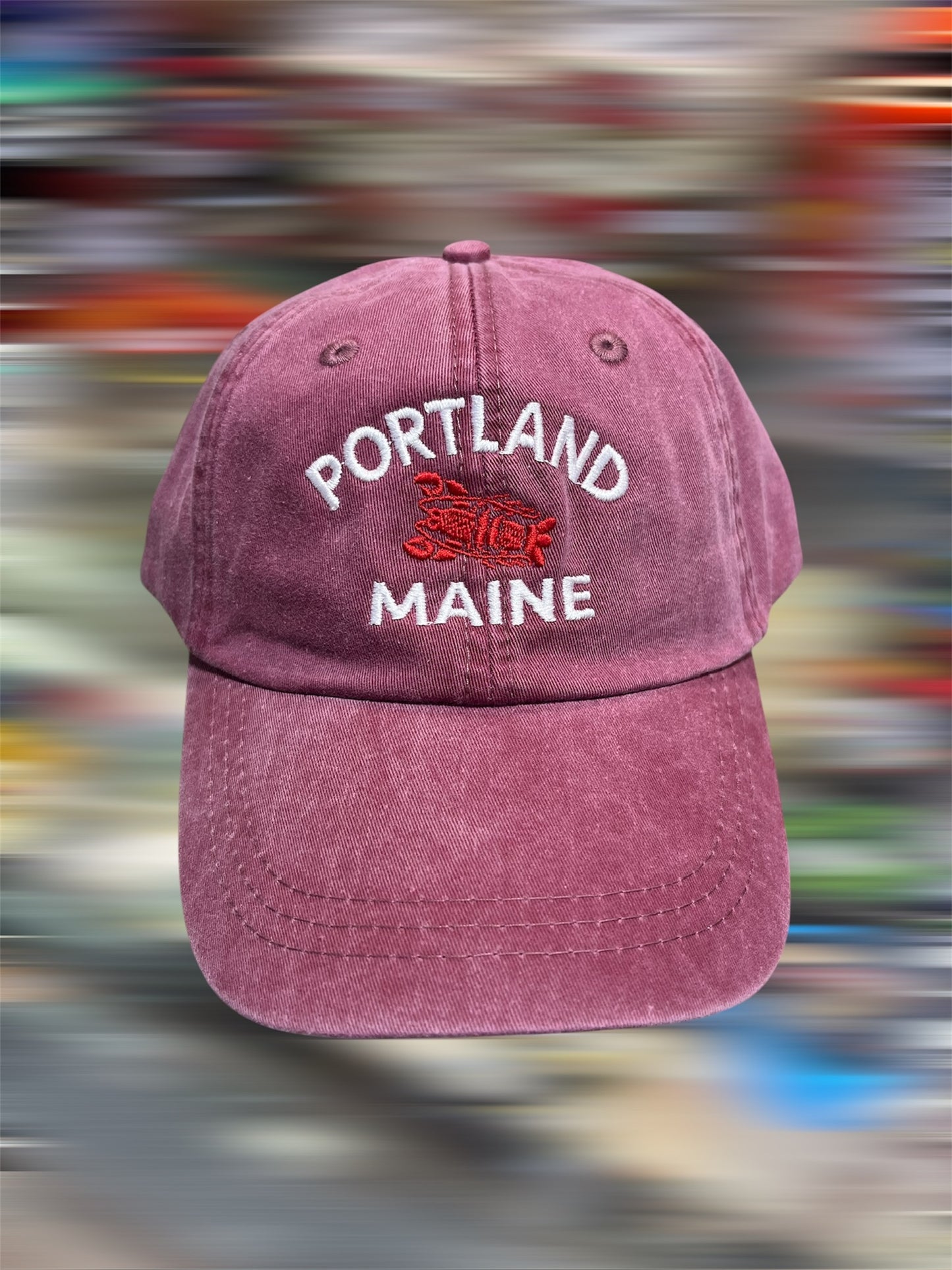 Adam’s Headwear: Portland, Maine Lobster Embroidered Pigment-Dyed Hat