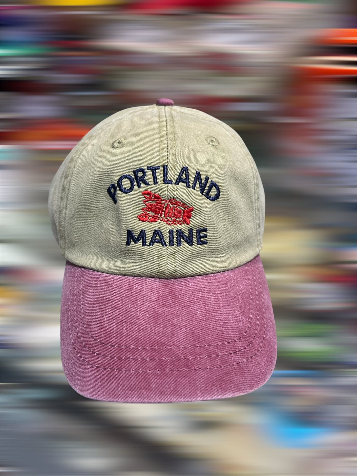 Adam’s Headwear: Portland, Maine Lobster Embroidered Pigment-Dyed Hat