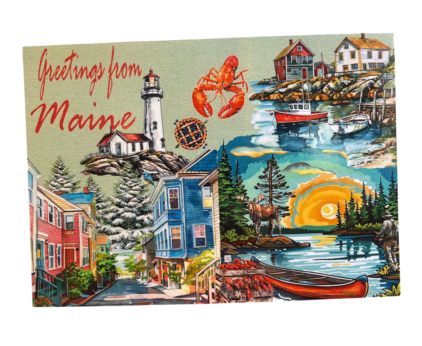 Greetings from Maine Postcard - Villages & Scenic Backdrop