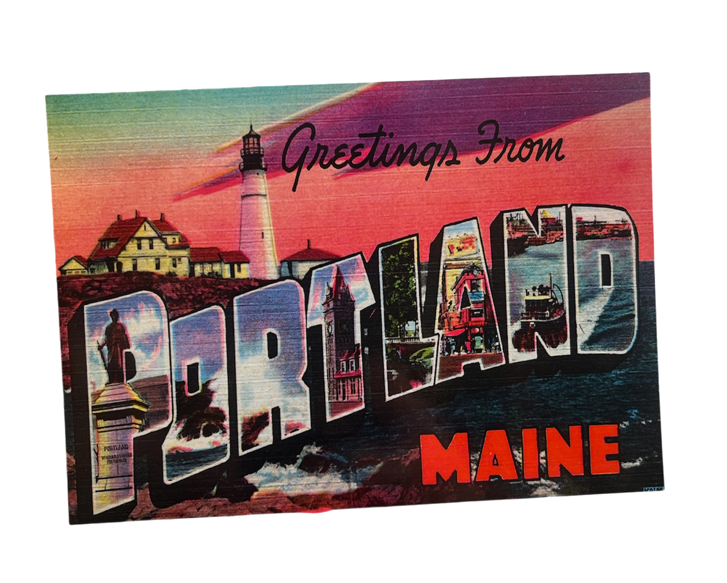 Greetings from Maine Postcard - City View Backdrop