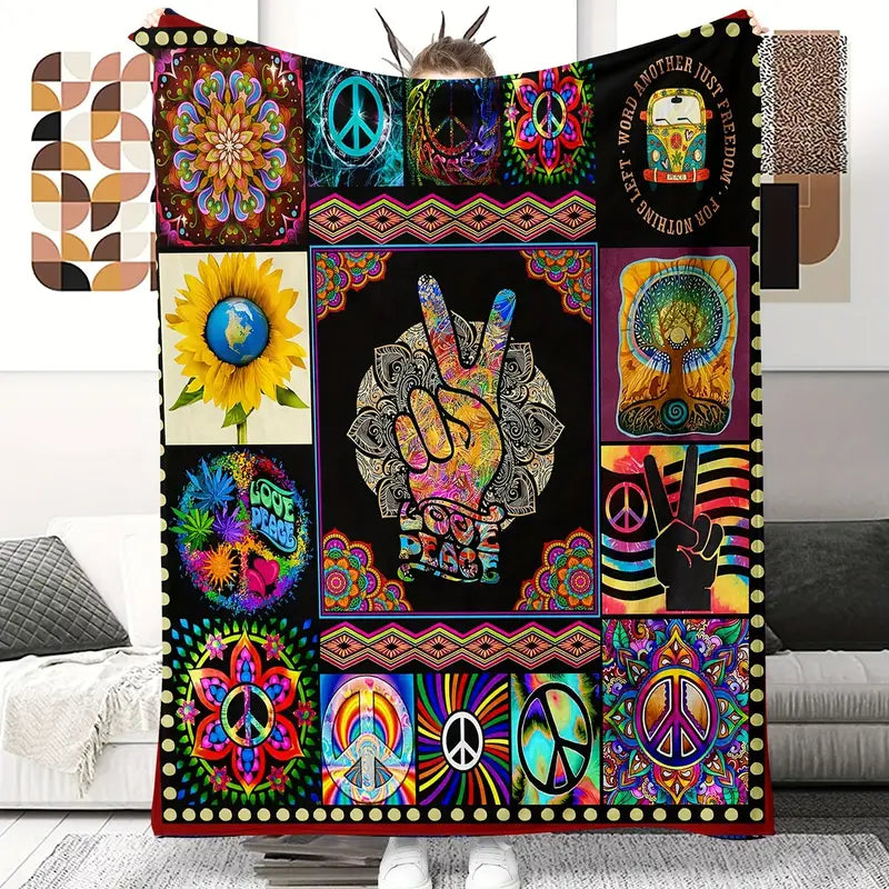 Peace Sign Hippie Gift Throw Blanket 52'x 60"