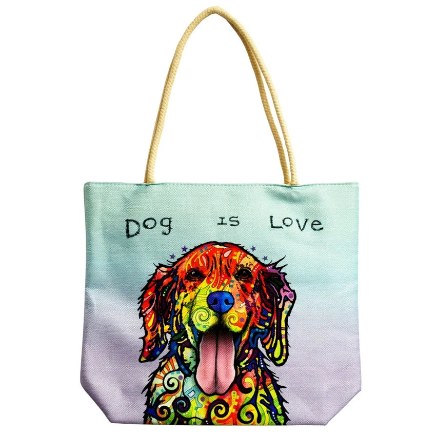 Dog is Love Jute Rope-Handled Tote Bag | 16"x15"