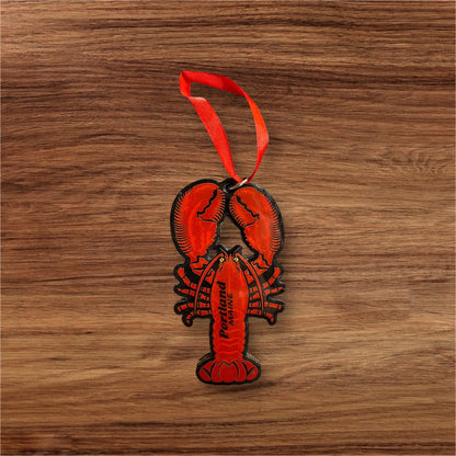 **Handcrafted Wooden Lobster-Shaped Christmas Ornament – Unique Holiday Decor**