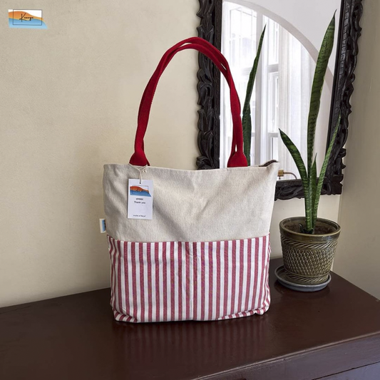 Red Stripes Tote bags