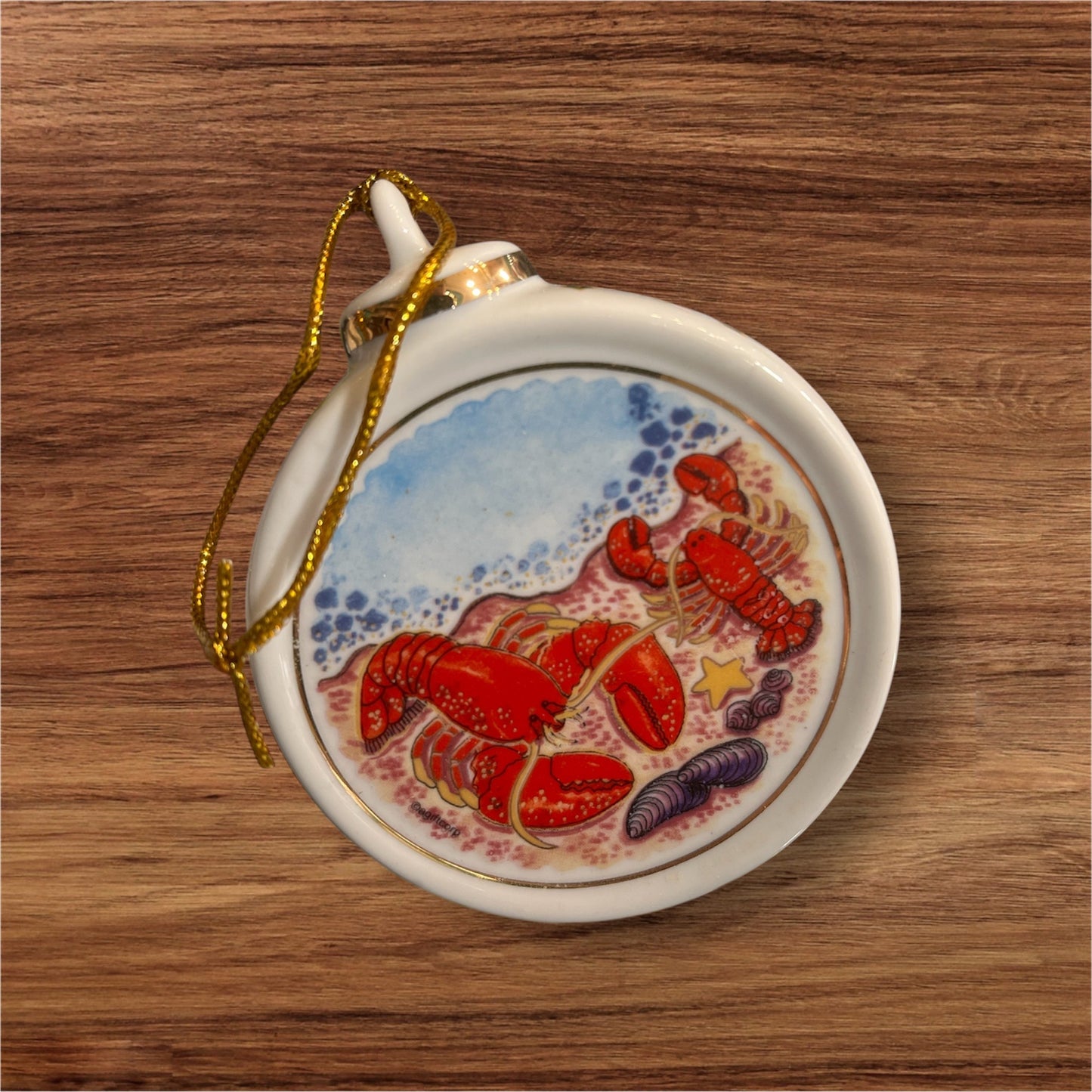 **Hand-Painted Lobster Ceramic Christmas Ornament – Coastal Holiday Charm**