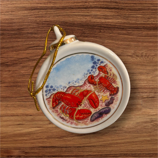 **Hand-Painted Lobster Ceramic Christmas Ornament – Coastal Holiday Charm**