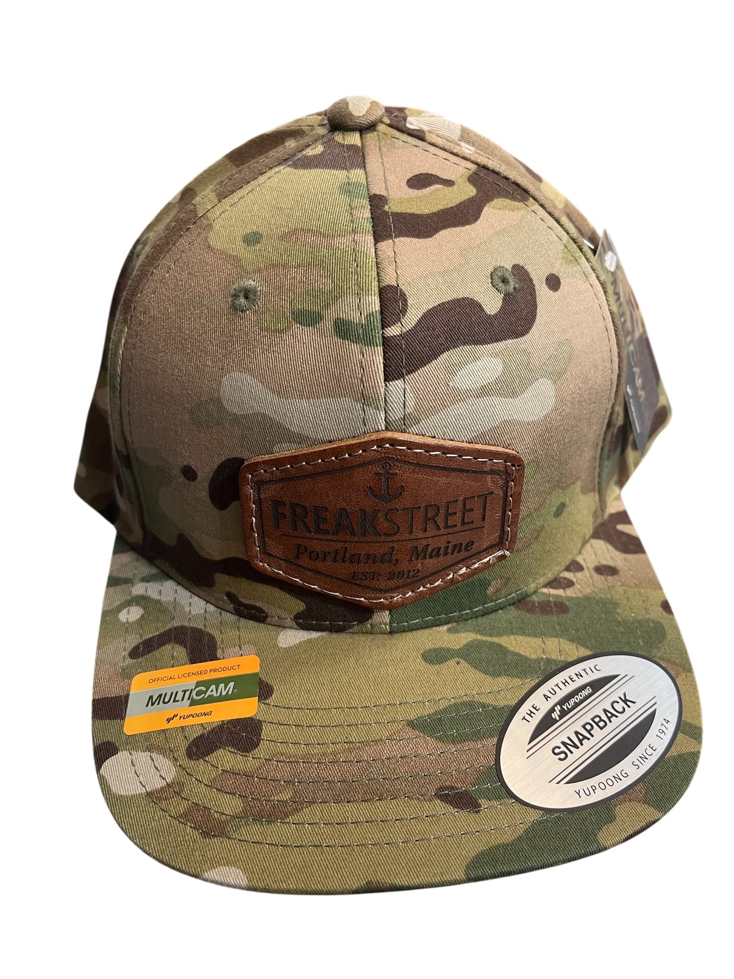 Freak Street Leather Patch Sewn Camo SnapBack Hat