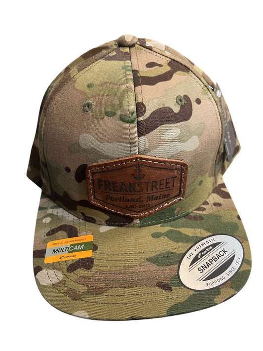 Freak Street Leather Patch Sewn Camo SnapBack Hat