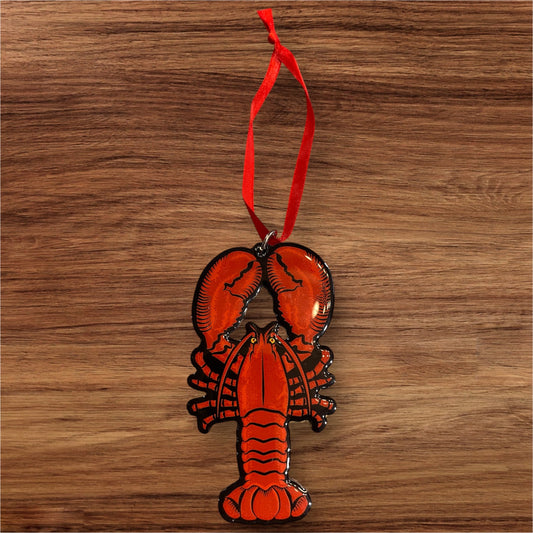 **Handcrafted Wooden Lobster-Shaped Christmas Ornament – Unique Holiday Decor**