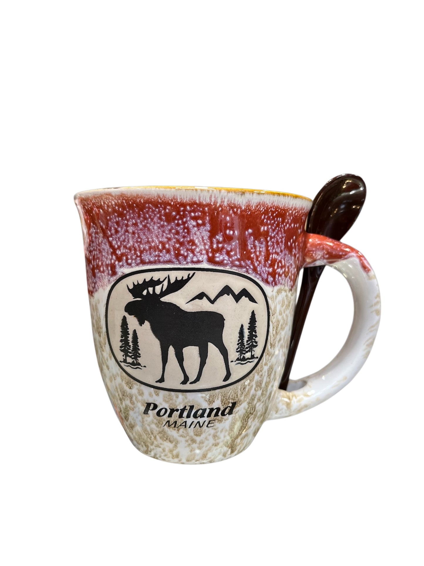 Moose Pine Tree Scenes with Spoon Portland, Maine Coffee Mug