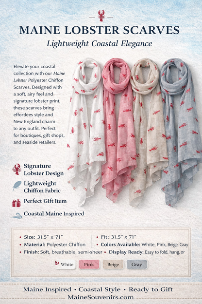 🦞 Maine Lobster Chiffon Scarf (31.5” x 72”)