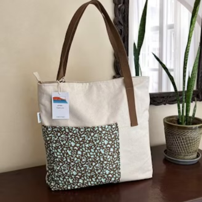 Printed Pocket Tote Bag