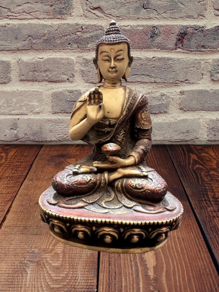 Resin Statue of Shakymuni Buddha White/Red