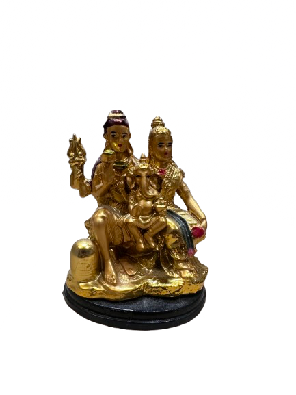 Lord Shiva Family Golden Color Painted Statue for Home and Car Dashboard