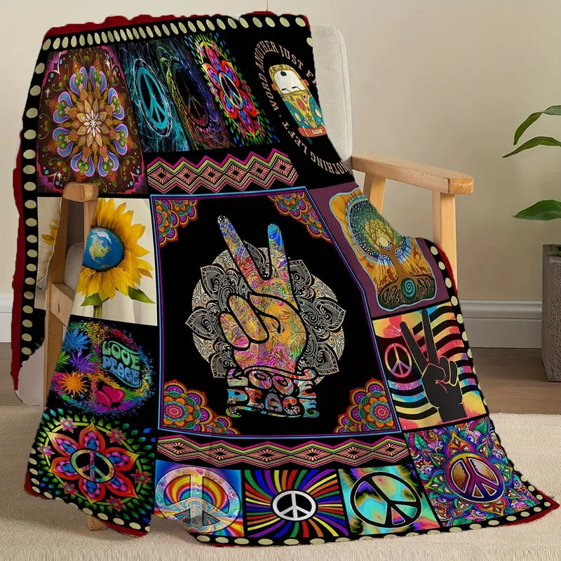 Peace Sign Hippie Gift Throw Blanket 52'x 60"