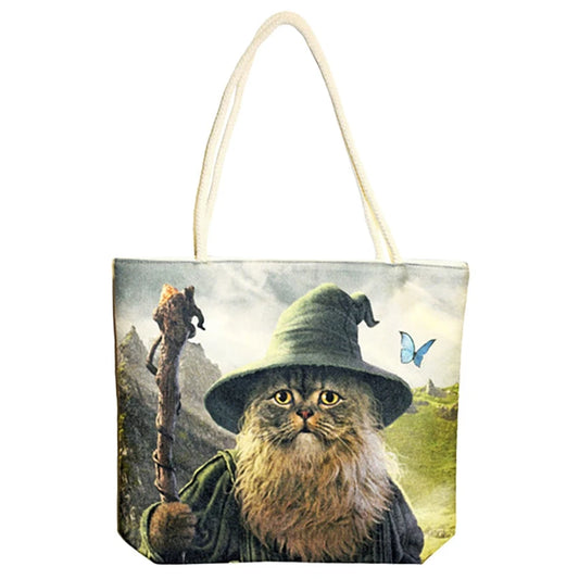 Catdalf The Cute Jute Rope-Handled Tote Bag | 17"x15"